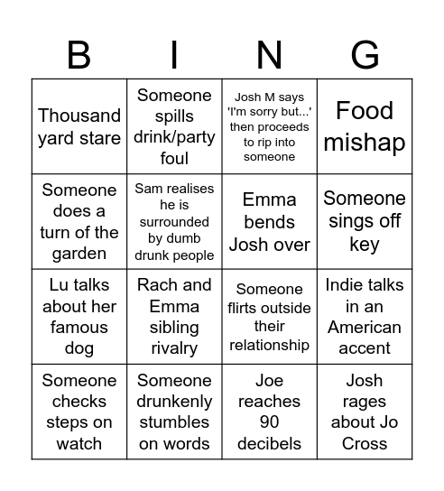 Taylor Bingo Card