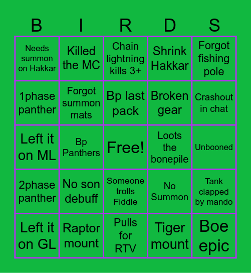Demon Hour ZG Bingo Card