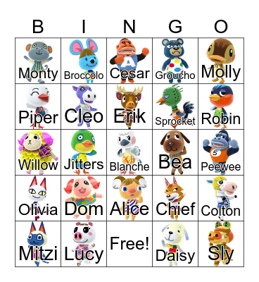 Animal Crossing Bingo Card