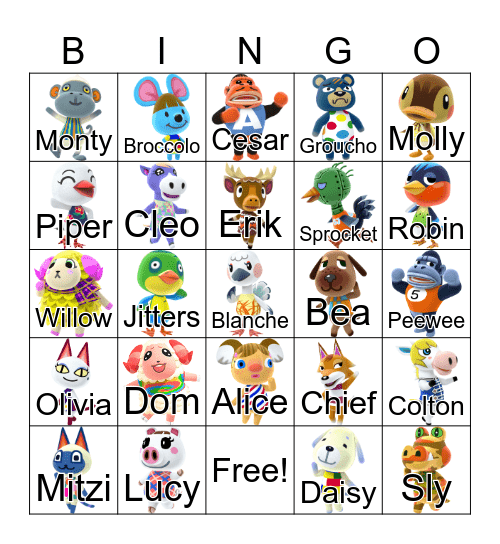 Animal Crossing Bingo Card
