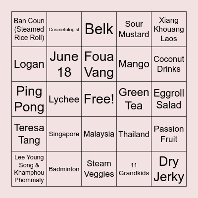 LEE LY VANG Bingo Card