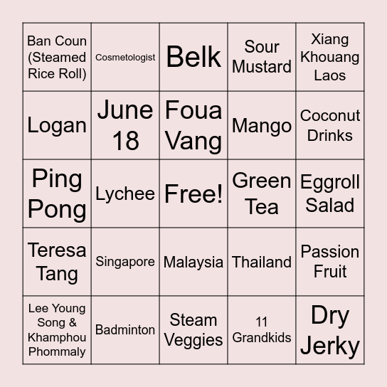 LEE LY VANG Bingo Card