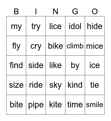 Long ‘I’ Bingo Card