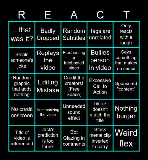 Bad Reactor Bingo Card