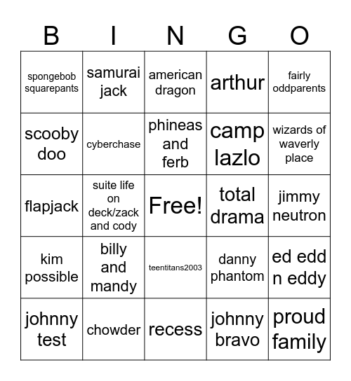 2000s theme songs Bingo Card