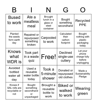 Sustainability Bingo Card