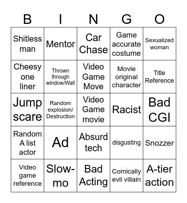 Video Game movies Bingo Card