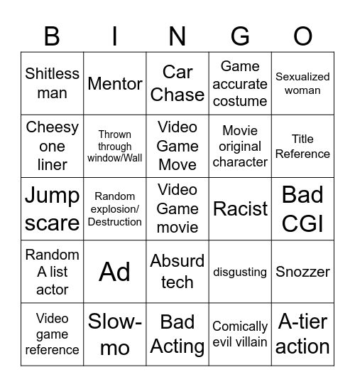 Video Game movies Bingo Card