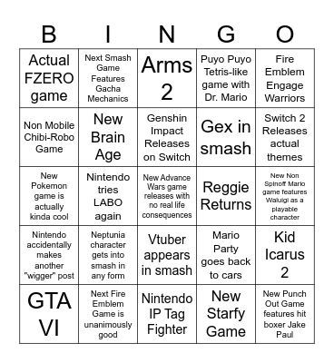 Jayce Switch 2 Bingo Card
