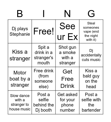 Singles Night Bingo Chaos Bingo Card
