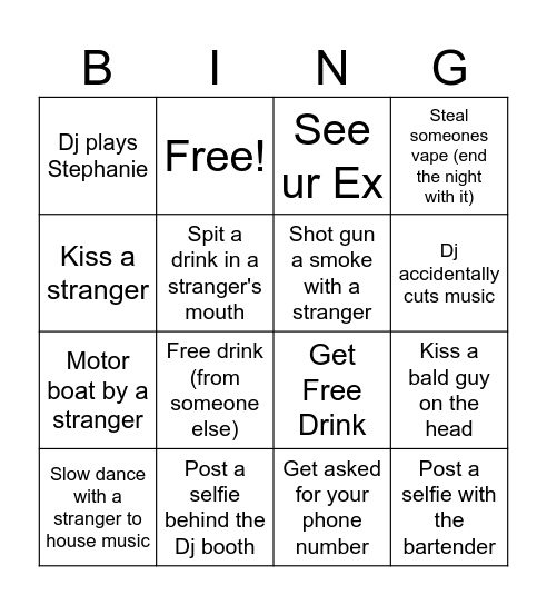 Singles Night Bingo Chaos Bingo Card
