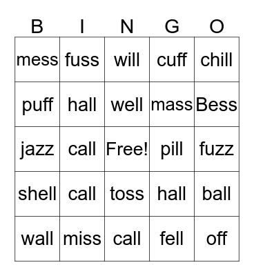 Bonus Letters Bingo Card