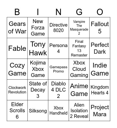 Untitled Bingo Card