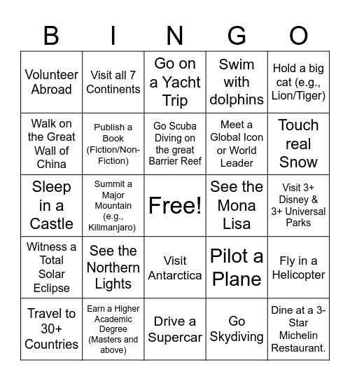 Adventure Bingo Card