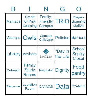 Parent Student Bingo Card