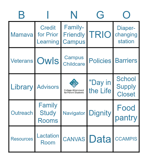 Parent Student Bingo Card
