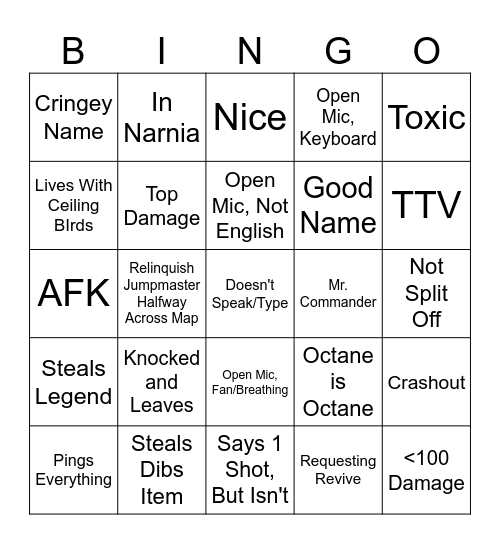 Apex Legends Random Bingo Card