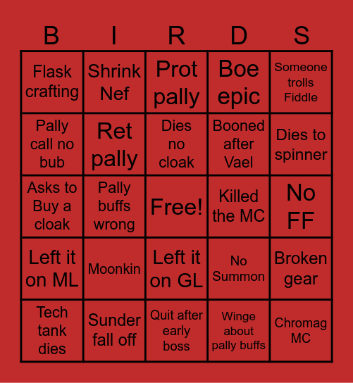 BWL Bingo Card