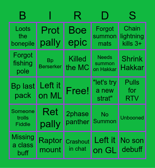 Demon Hour ZG Bingo Card