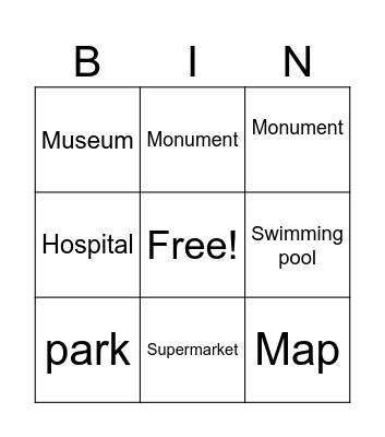 PLACES Bingo Card