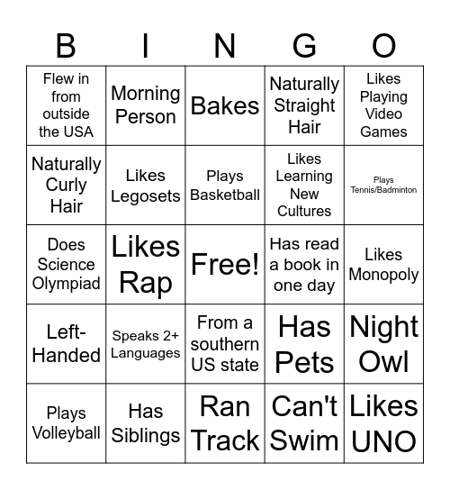 Get to know each other! Bingo Card