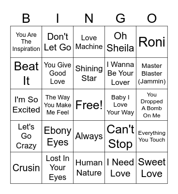 80s Music Bingo Card
