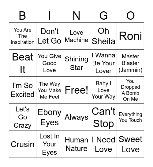 80s Music Bingo Card