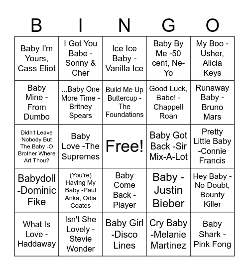 Baby Bingo Card