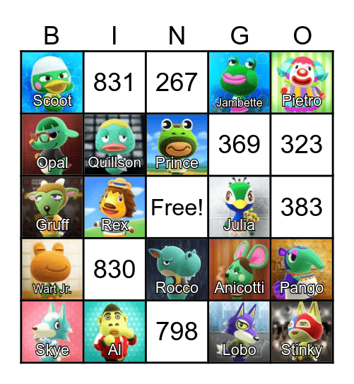 LilSimsie Animal Crossing Bingo Card Bingo Card