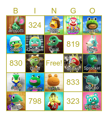 LilSimsie Animal Crossing Bingo Card Bingo Card