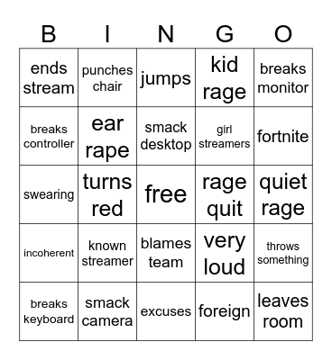 gamer rage bingo Card