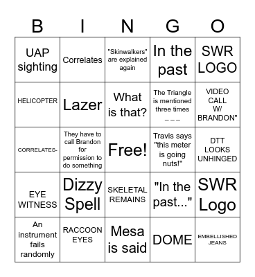 Skinwalker Ranch Bingo Card