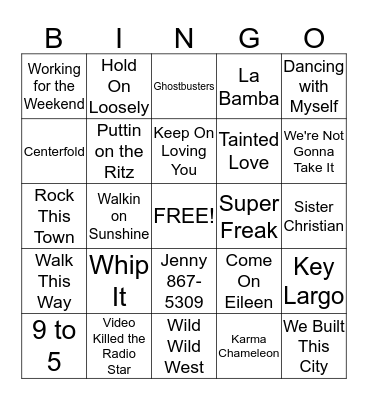 Songs of the 80s Bingo Card