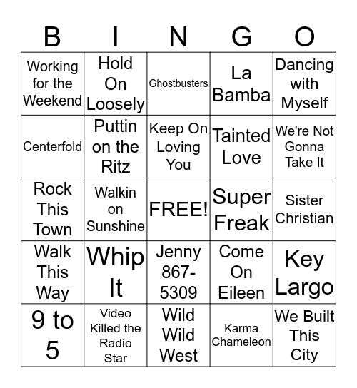 Songs of the 80s Bingo Card