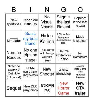 Summer Games Fest 2025 Bingo Card