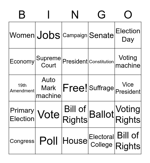 KNOW YOUR GOVERNMENT Bingo Card
