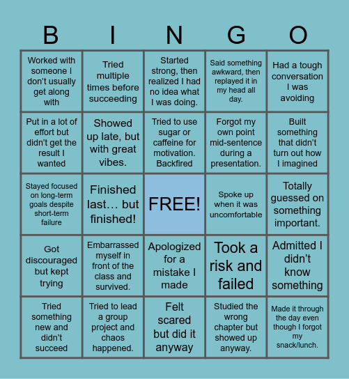 FAIL FORWARD BINGO Card