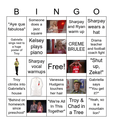 High School Musical Bingo Card