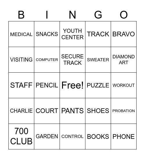 JUVENILE HALL Bingo Card