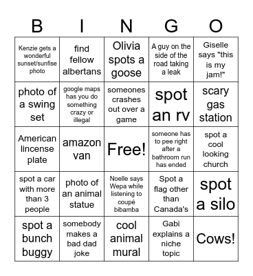2025 ROAD TRIP BINGO Card
