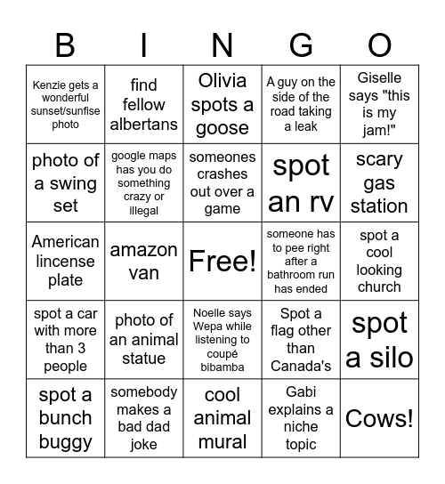 2025 ROAD TRIP BINGO Card