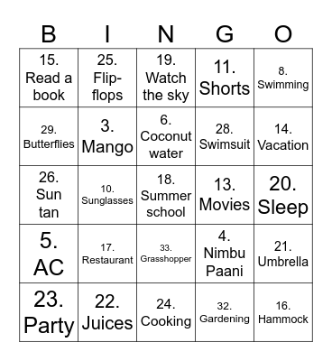 Untitled Bingo Card
