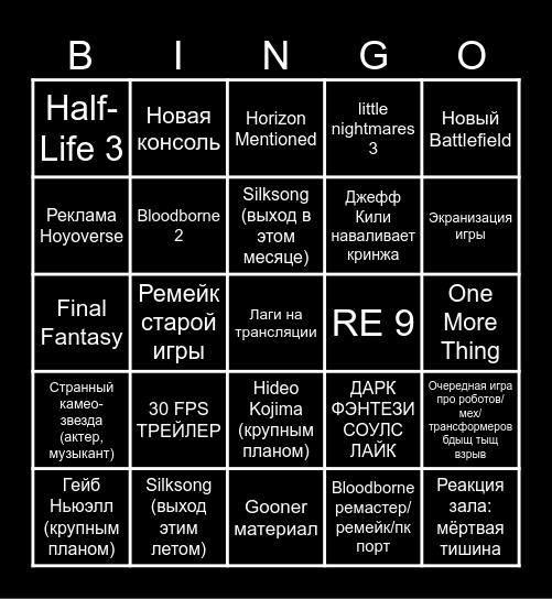 Summer Game Fest Bingo Card