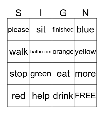 SIGN LANGUAGE BINGO Card