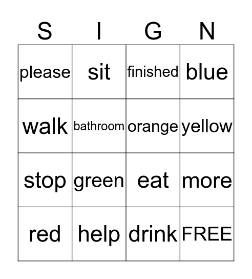 SIGN LANGUAGE BINGO Card