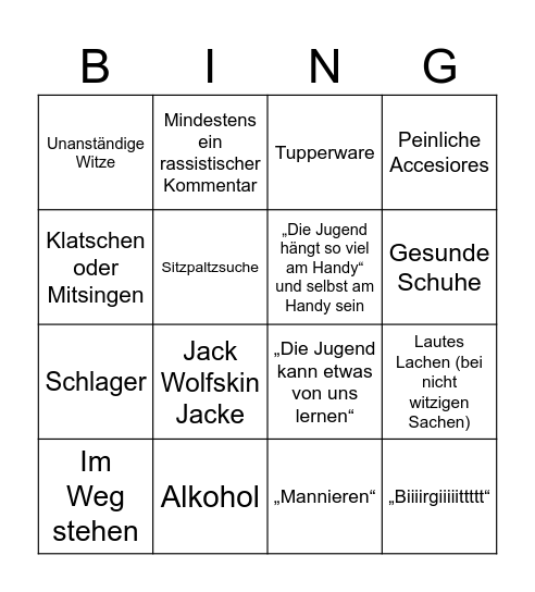 Bahn Boomer Bingo Card