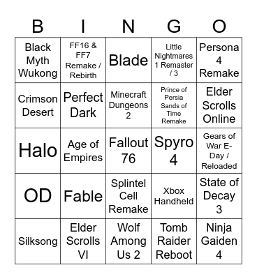 Xbox Showcase 2025 Bingo Card