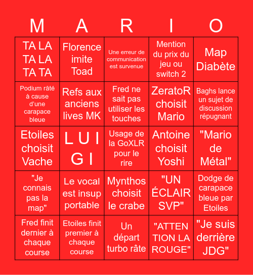 Bingo du lundi sur Mario Kart World Bingo Card