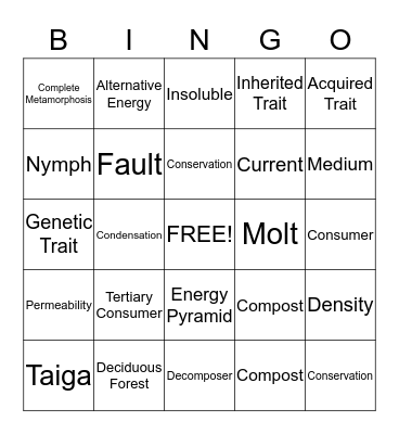 Science Bingo Card