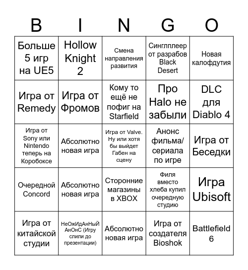 Презентация XBOX 2025 Bingo Card